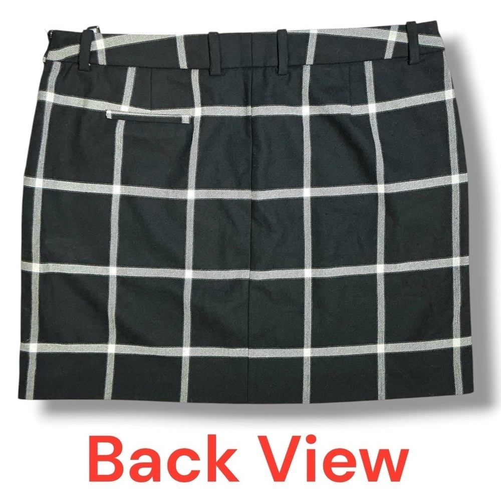 MNG Windowpane Plaid Skirt Faux Leather Trim Pockets Black White Gray Size 10 - Picture 2 of 15